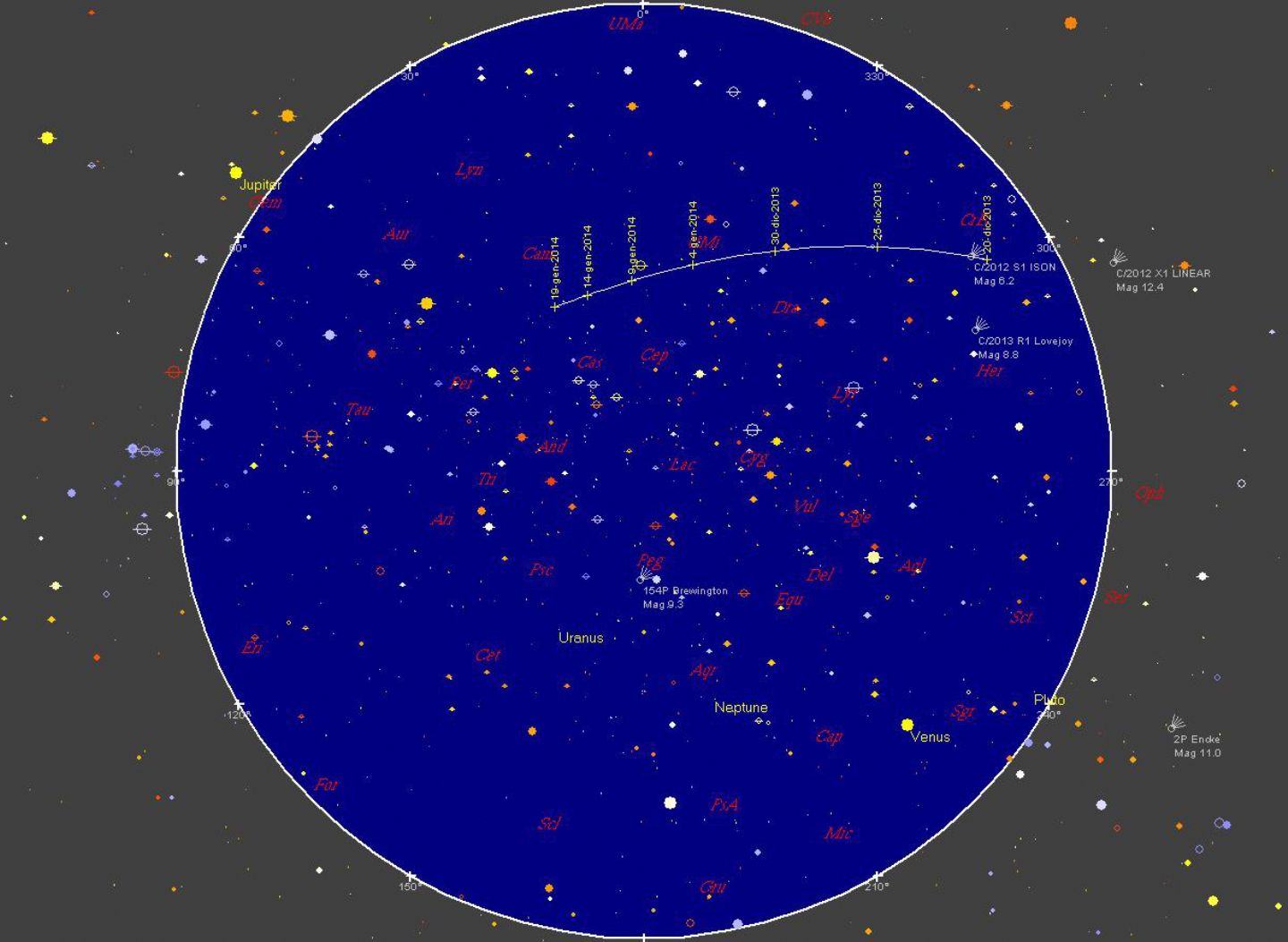 Cometa Ison le cartine